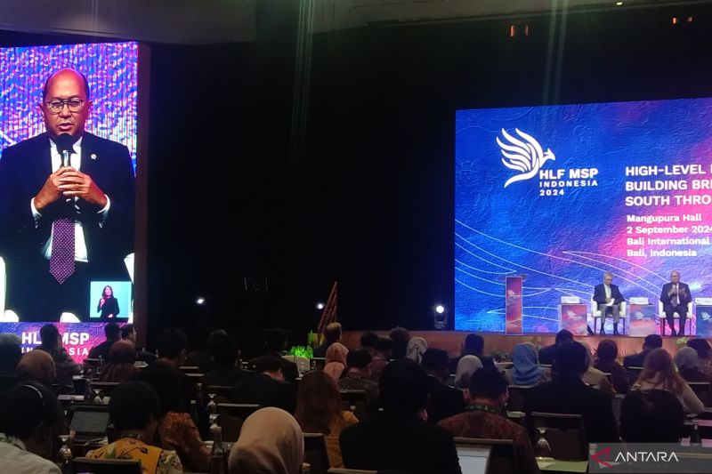 Menteri Investasi RI/Kepala Badan Koordinasi Penanaman Modal (BKPM) Rosan Roeslani memberikan sambutan di sela diskusi Forum Kemitraan Multi-Sektor (HLF MSP) dan Forum Indonesia Afrika (IAF) ke-2 di Nusa Dua, Kabupaten Badung, Bali, Senin (2/9/2024)