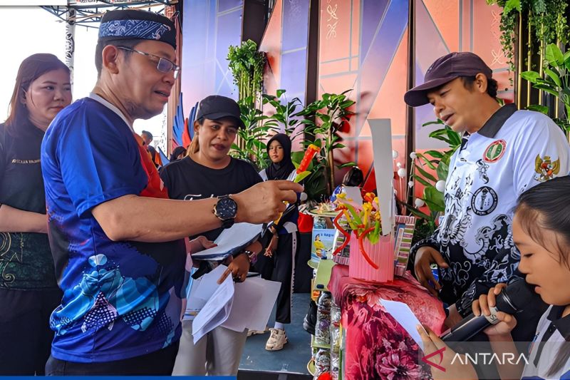 Ilustrasi - Pjs Bupati Malinau, Pollymart Sijabat, sedang melihat bunga hias yang dibuat dari daur ulang sampah plastik di Festival Duta Ecobrick 2024 yang berlangsung di Malinau pada Jumat (25/10/2024). (ANTARA/HO-Kominfo Malinau)