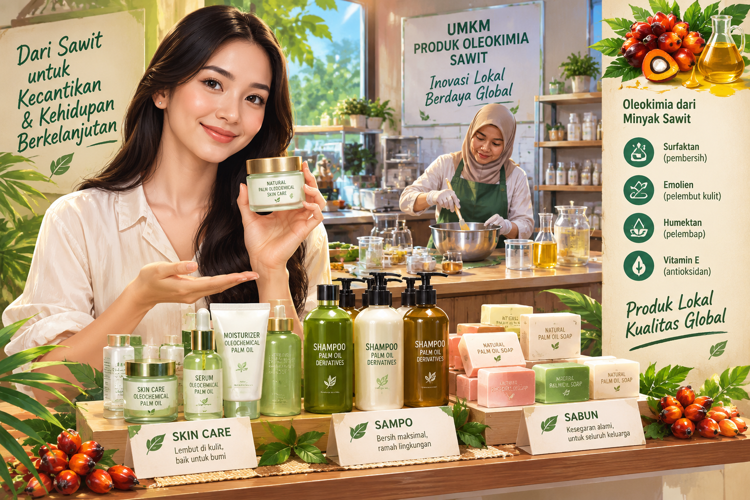 Olahan oleokimia dalam produk kosmetik.