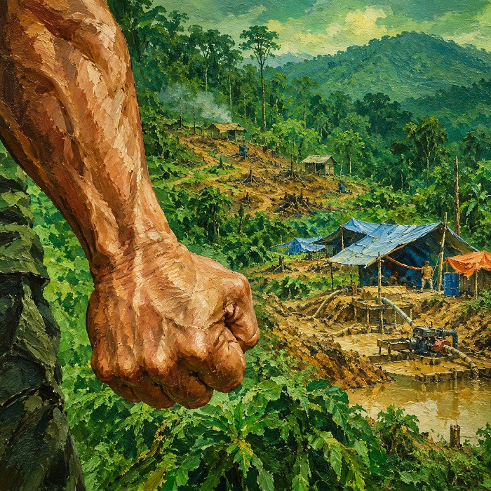 Ilustrasi pengeroyokan petani oleh penambang emas ilegal.