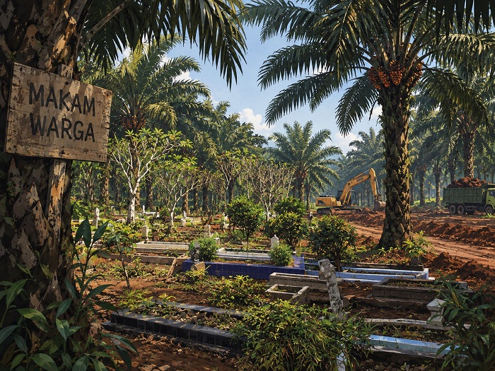 Kebun sawit serobot lahan pemakaman umum.