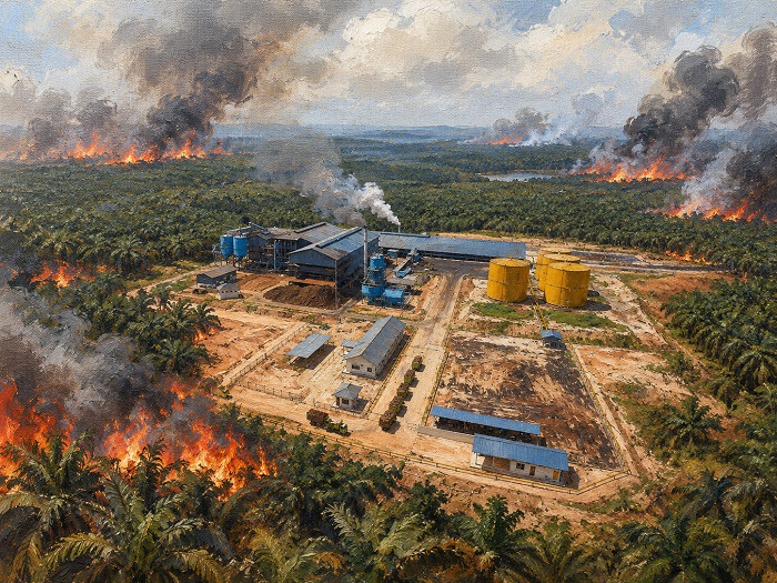 Kebakaran hutan dan lahan di perkebunan sawit.