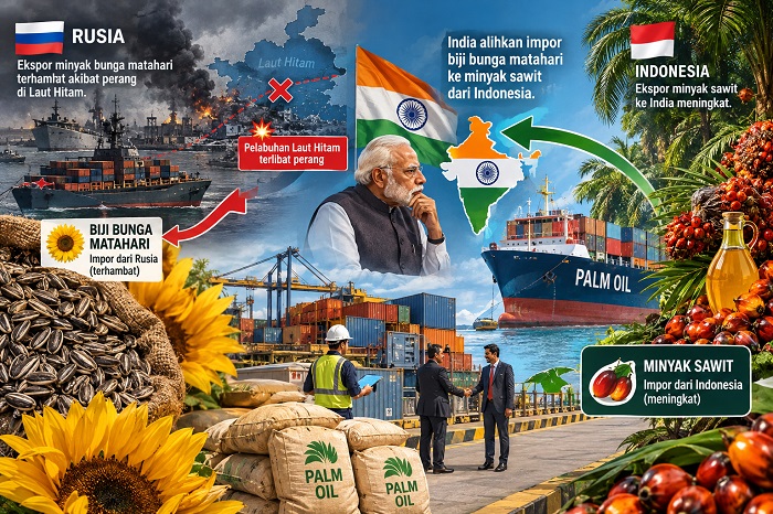 India mengalihkan impor minyak bunga matahari ke sawit.