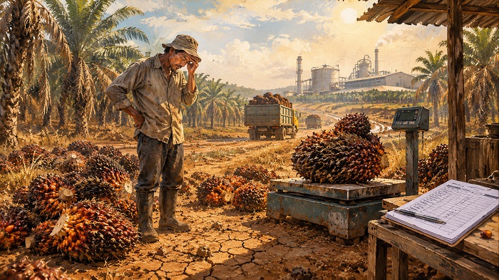 Harga tandan buah segar sawit anjlok.