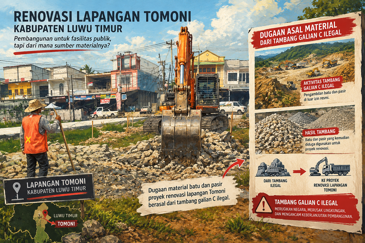 Proyek renovasi Lapangan Tomoni di Luwu Timur.